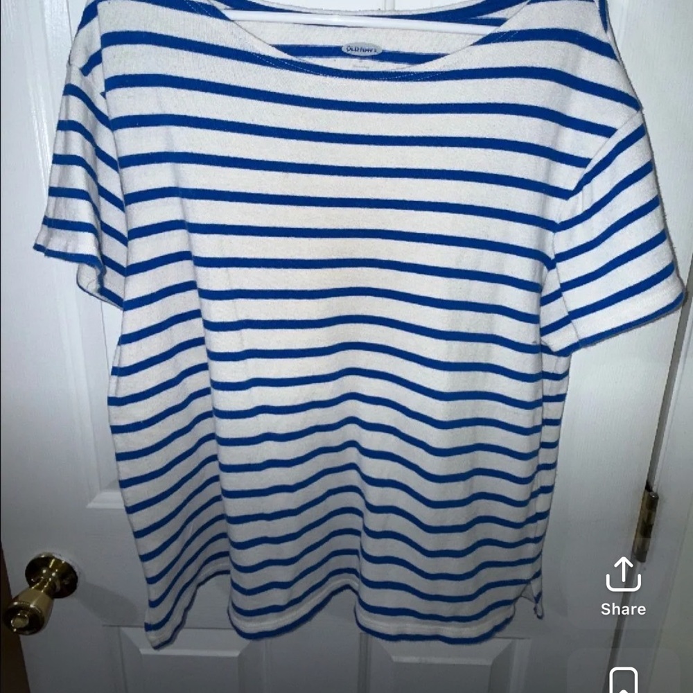 Old Navy White & Blue Striped Short Sleeve Tee